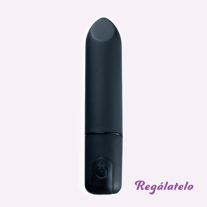 Mini bala vibradora recargable color negra punta plata silicona hipoalergénica vista frontal
