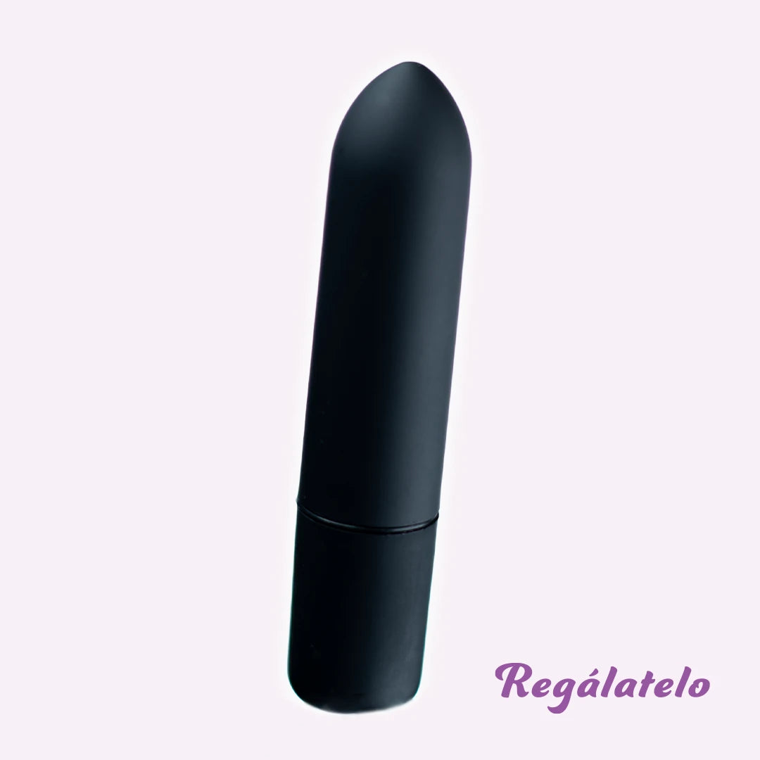Mini bala vibradora recargable color negra punta plata silicona hipoalergénica vista posterior