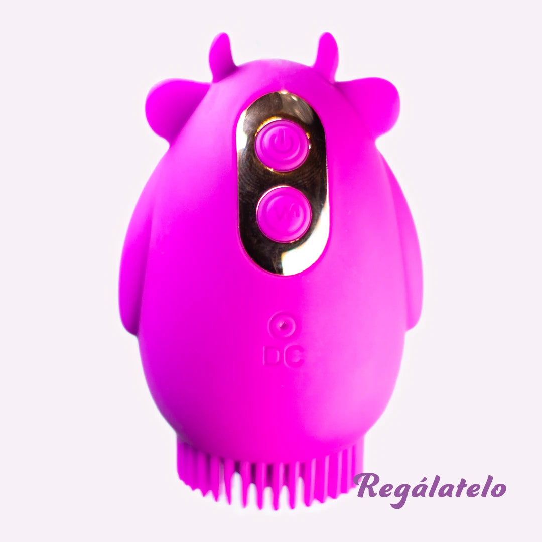 Vibrador y succionador de clítoris Sweet Cow diseño ergonómico morado vista trasera y detalle botones