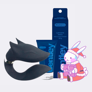 Kit Navidad -  Black Foxy Vibrador Dual con Control + Gel Lubricante Intimo Bentley