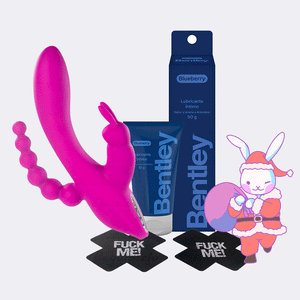 Kit Navidad -  Conejito Vibrador Triple Estimulación + Pezoneras Adhesivas + Gel Lubricante Intimo Bentley