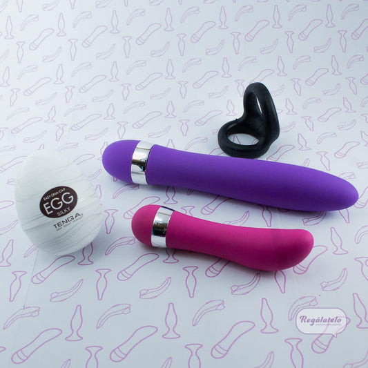 kit juguetes sexuales, huevo tenga, dos vibradores y anillo retardante