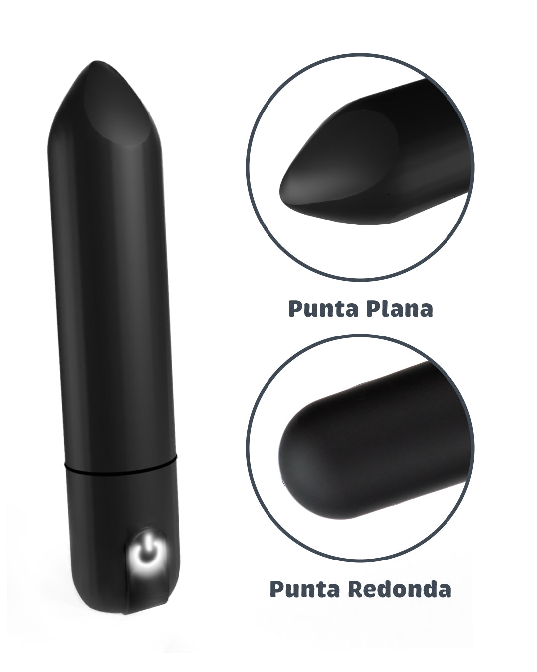 Mini bala vibradora recargable color negra punta plata silicona hipoalergénica variedades